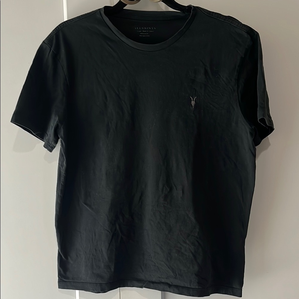 Men's All Saints Large Black T-Shirt with ram skull logo
